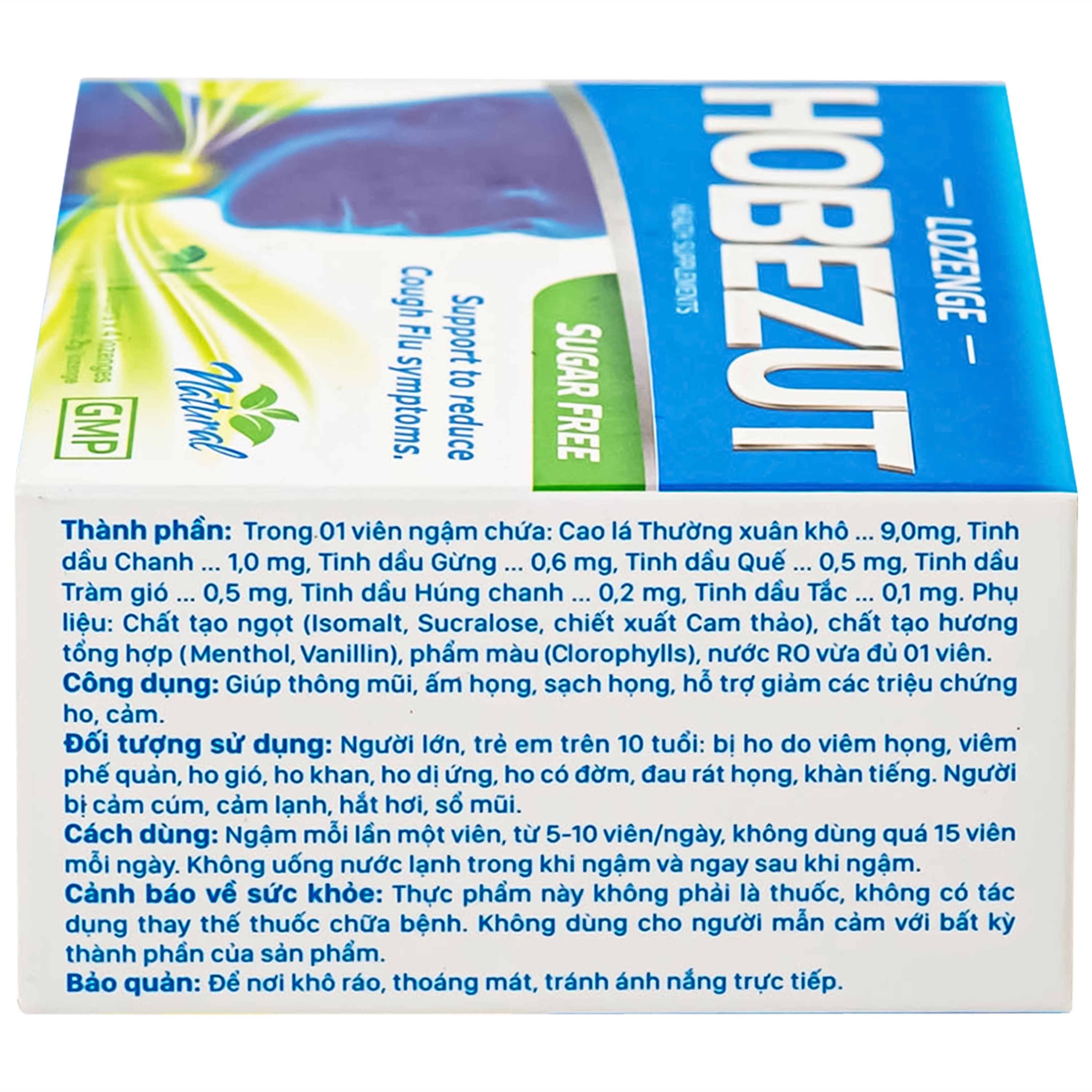 Hình ảnh Viên ngậm Hobezut Vinacare không đường, giảm triệu chứng ho cảm (5 vỉ x 4 viên)