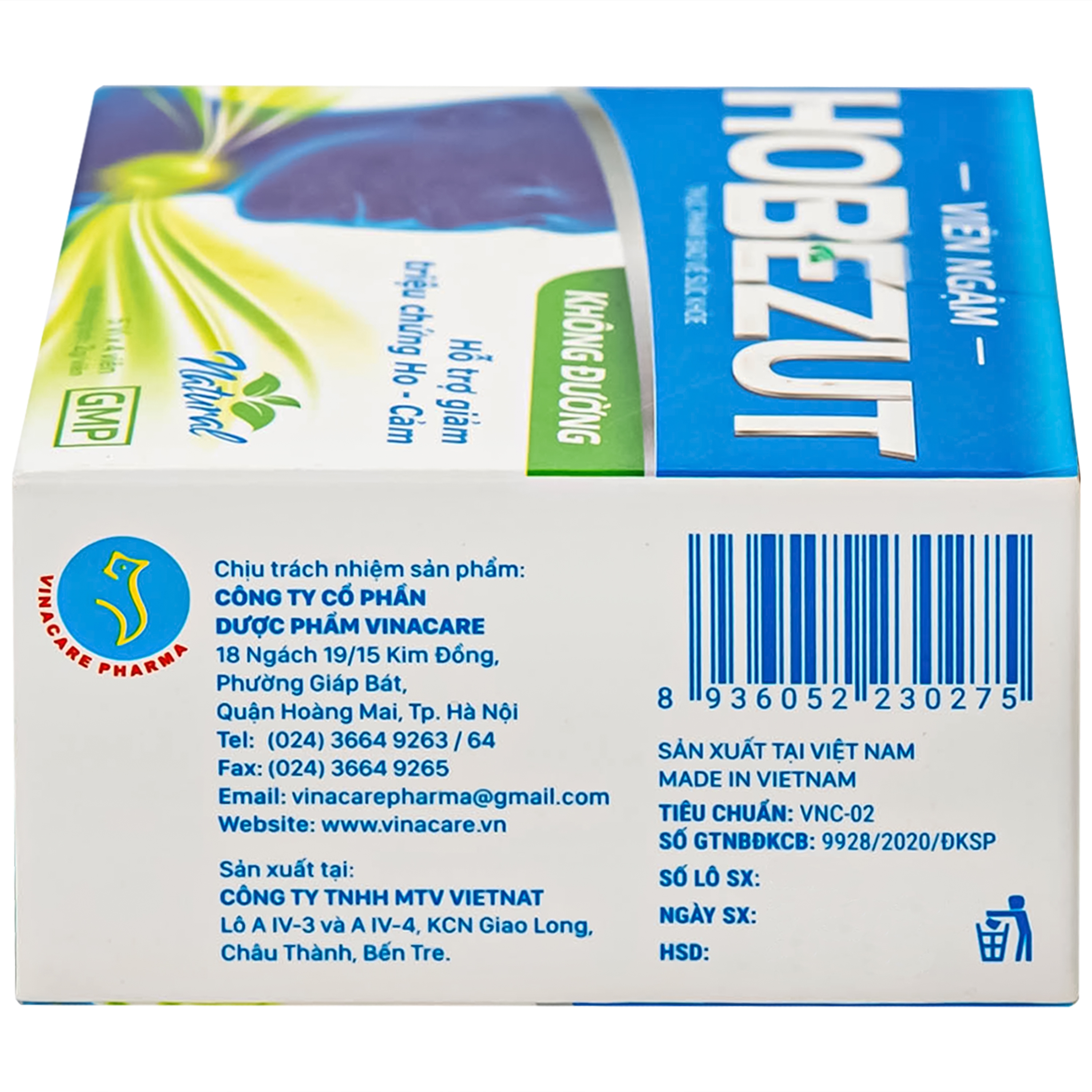 Hình ảnh Viên ngậm Hobezut Vinacare không đường, giảm triệu chứng ho cảm (5 vỉ x 4 viên)