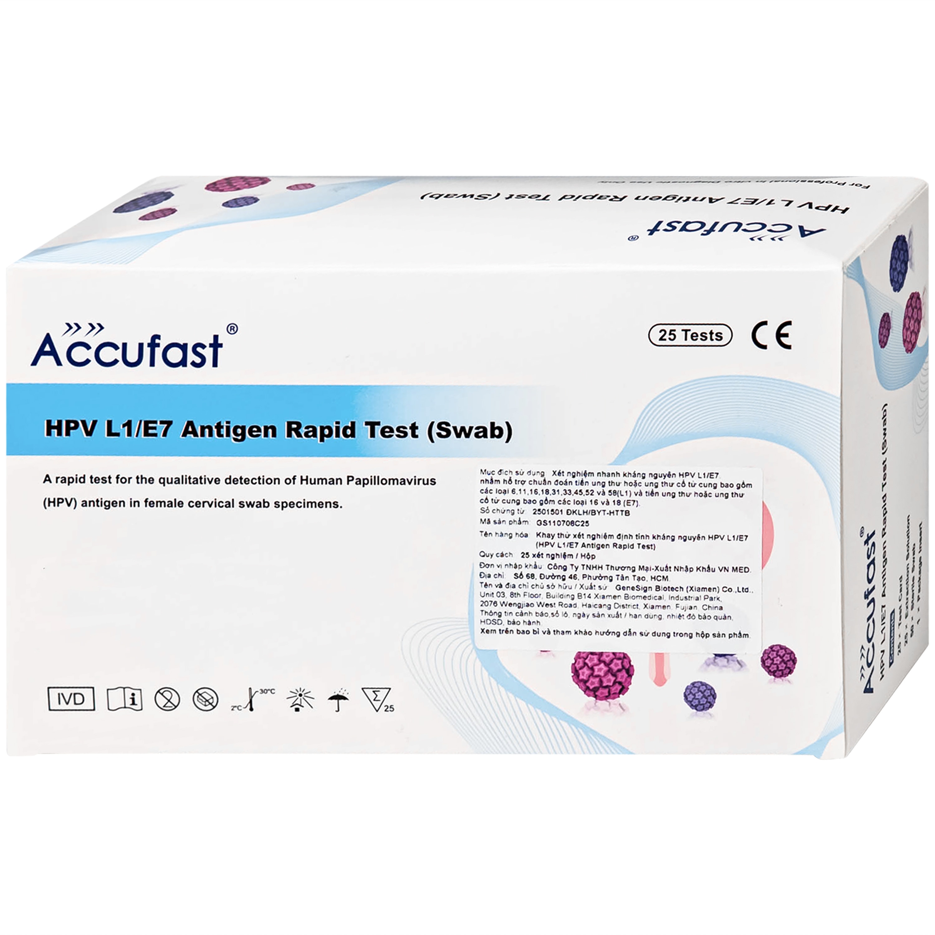 Hình ảnh Kit test HPV Accufast L1/E7 giúp phát hiện sớm nguy cơ ung thư cổ tử cung (25 kít)