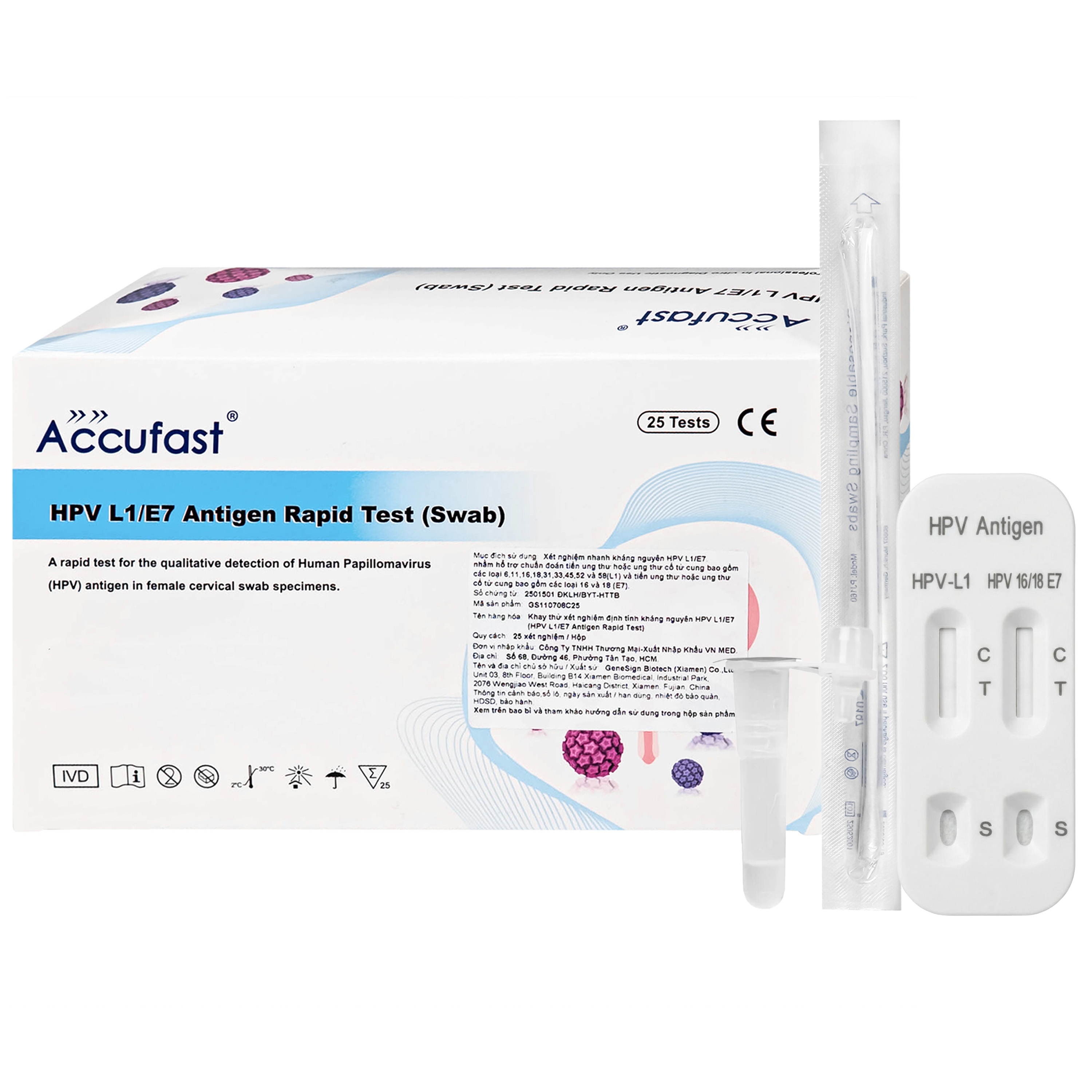 Hình ảnh Kit test HPV Accufast L1/E7 giúp phát hiện sớm nguy cơ ung thư cổ tử cung (25 kít)