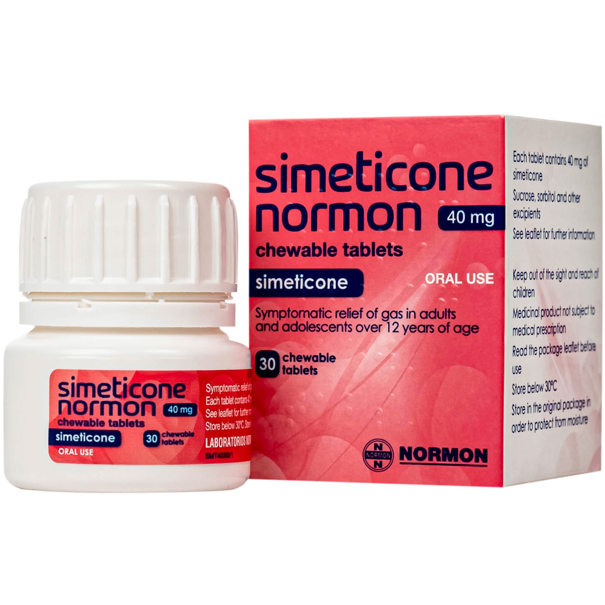 Hình ảnh Viên nhai Simeticone Normon 40mg chống đầy hơi và chướng bụng (Lọ 30V)