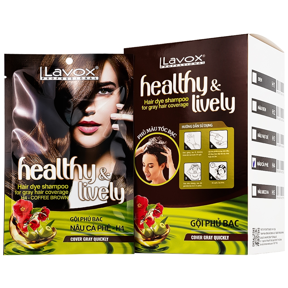 Hình ảnh Gội phủ bạc Healthy and lively H4 Lavox màu nâu cà phê (10 gói x 30ml)