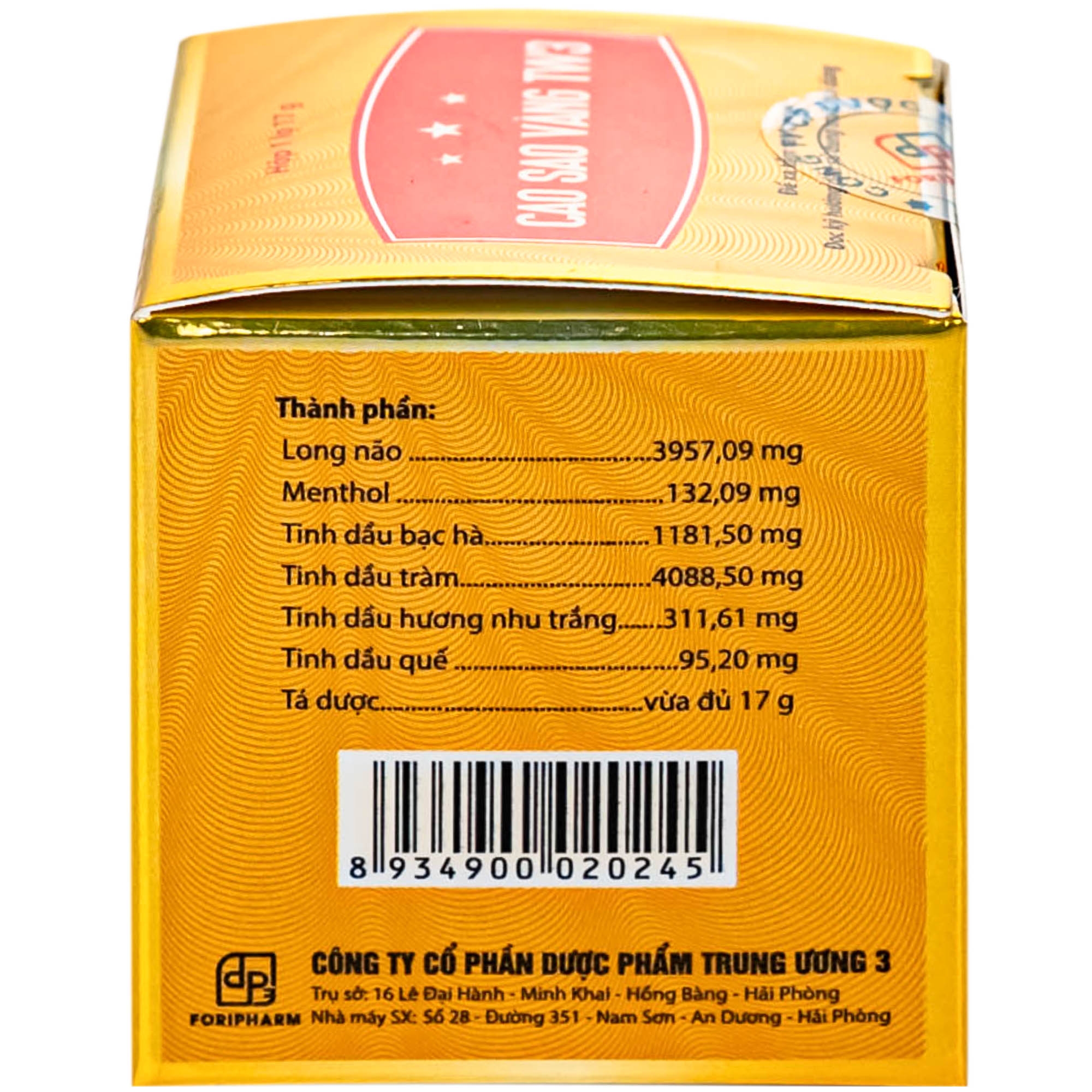 Hình ảnh Cao sao vàng TW3 với thành phần tinh dầu dược liệu dùng trị nhức đầu, sổ mũi, cảm cúm, muỗi và côn trùng đốt (6 lọ 17G)
