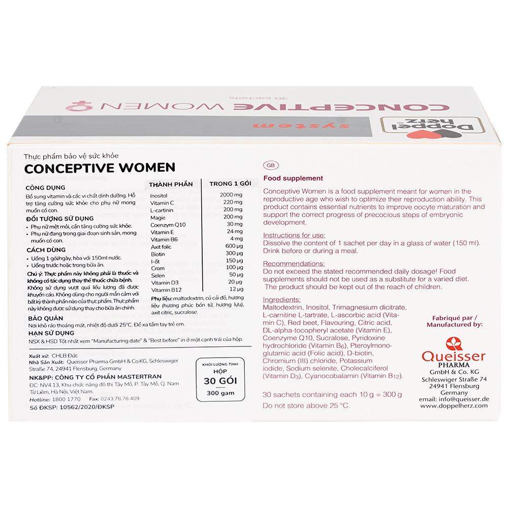 Hình ảnh Doppelherz Conceptive Women 10g bổ sung vitamin và các vi chất dinh dưỡng (30 gói)