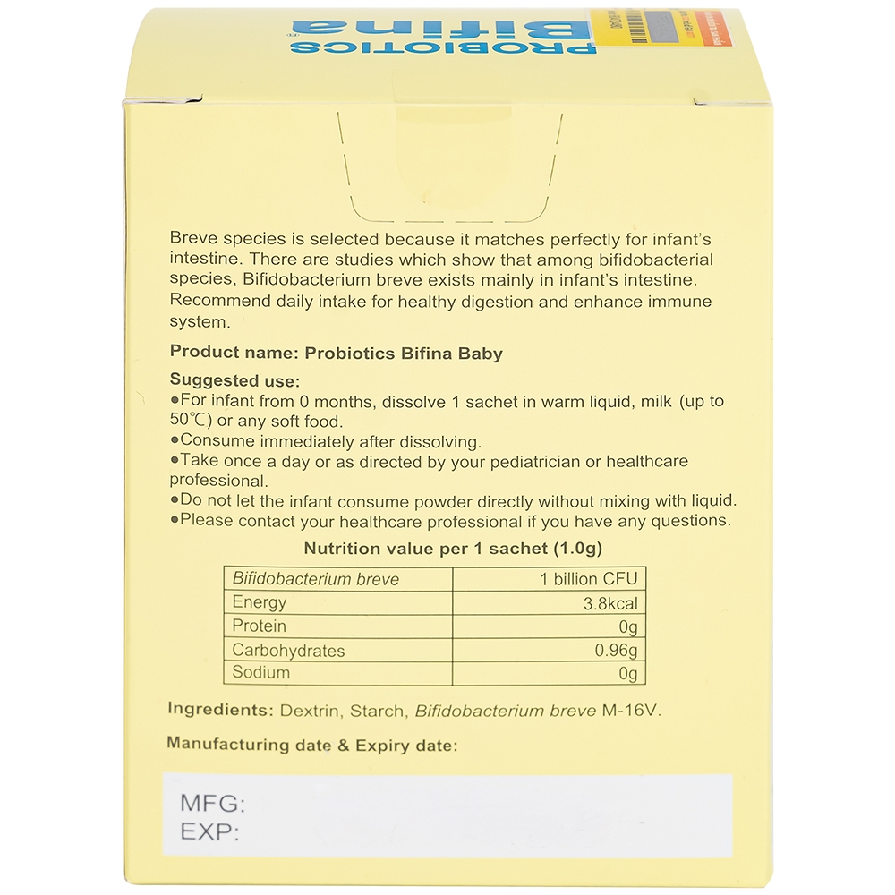 Hình ảnh Men vi sinh Probiotics Bifina Baby 1g Bifina bổ sung lợi khuẩn, giúp hệ vi sinh đường ruột khỏe mạnh (30 gói)