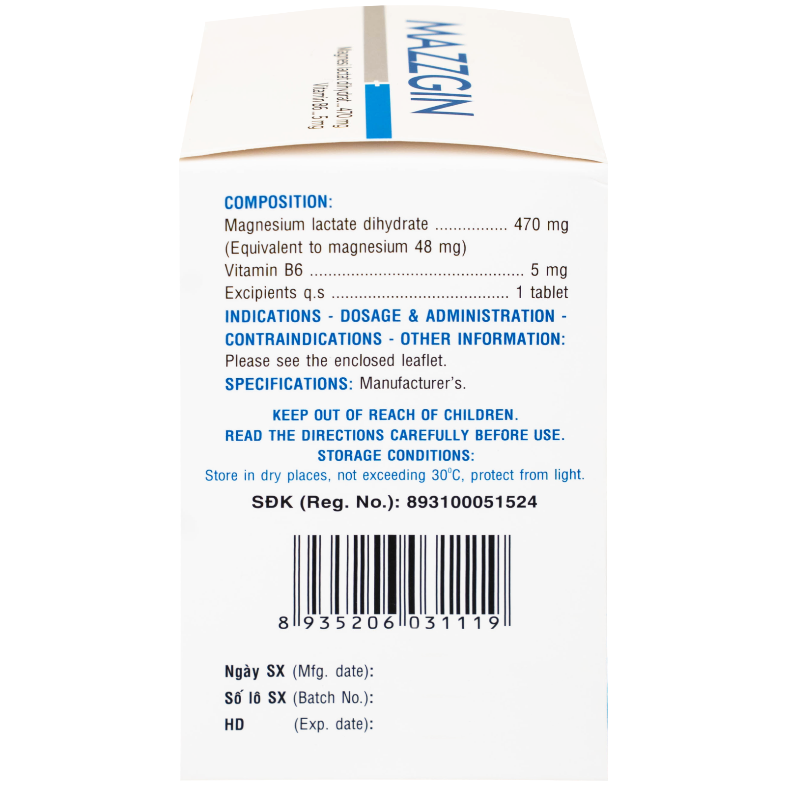 Hình ảnh Thuốc Mazzgin DHG Pharma điều trị các trường hợp thiếu magnesi riêng biệt hay kết hợp (10 vỉ x 10 viên)