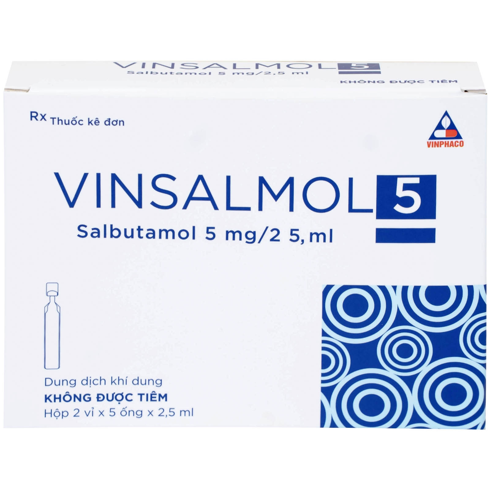 Hình ảnh Dung dịch khí dung Vinsalmol 5mg/2.5ml Vinphaco trị triệu chứng hen cấp tính, đợt kịch phát hen (2 vỉ x 5 ống)