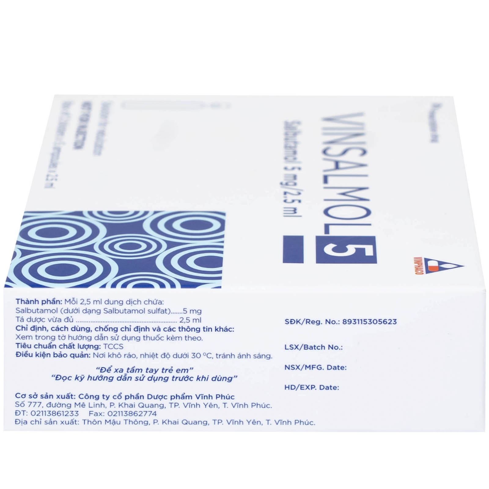 Hình ảnh Dung dịch khí dung Vinsalmol 5mg/2.5ml Vinphaco trị triệu chứng hen cấp tính, đợt kịch phát hen (2 vỉ x 5 ống)