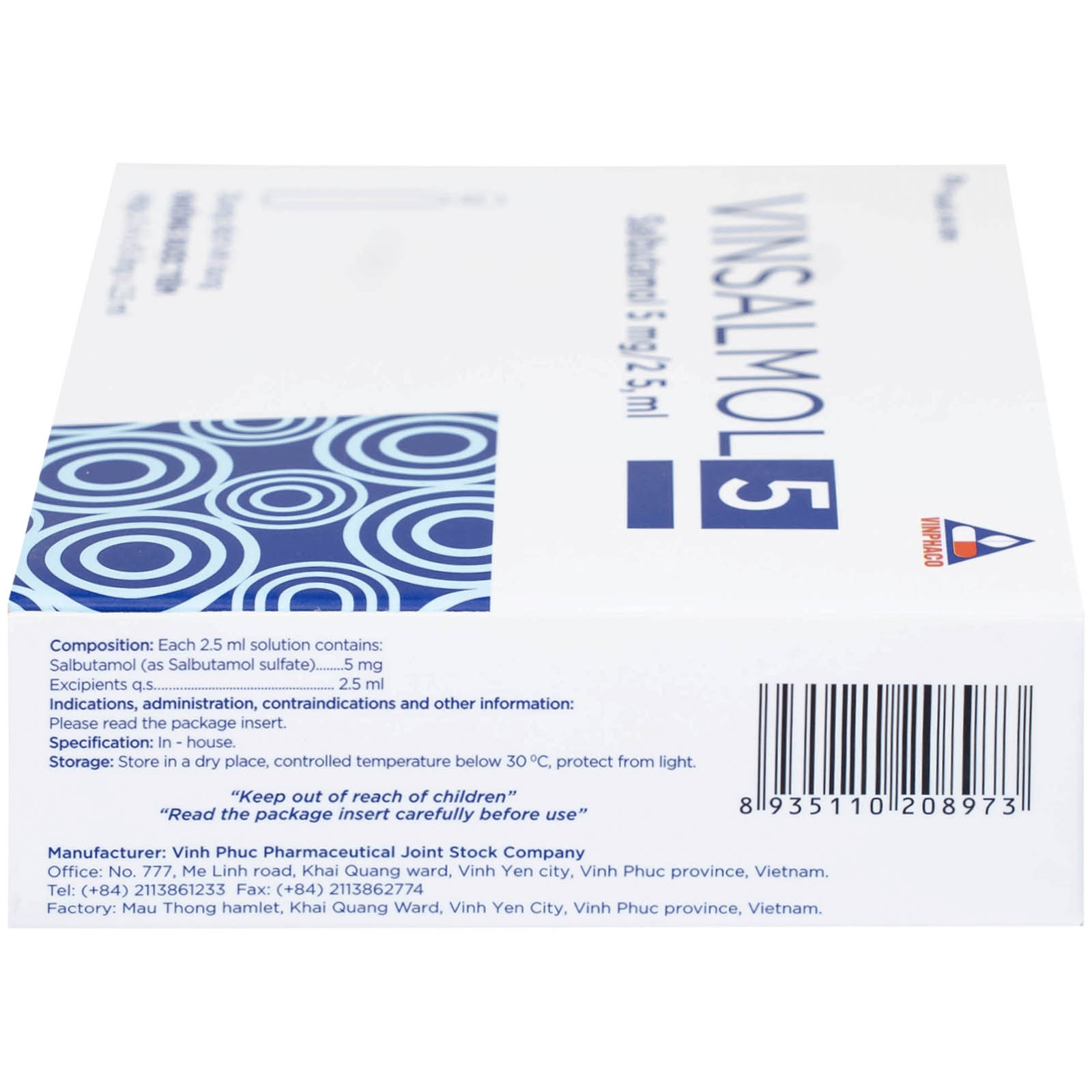 Hình ảnh Dung dịch khí dung Vinsalmol 5mg/2.5ml Vinphaco trị triệu chứng hen cấp tính, đợt kịch phát hen (2 vỉ x 5 ống)