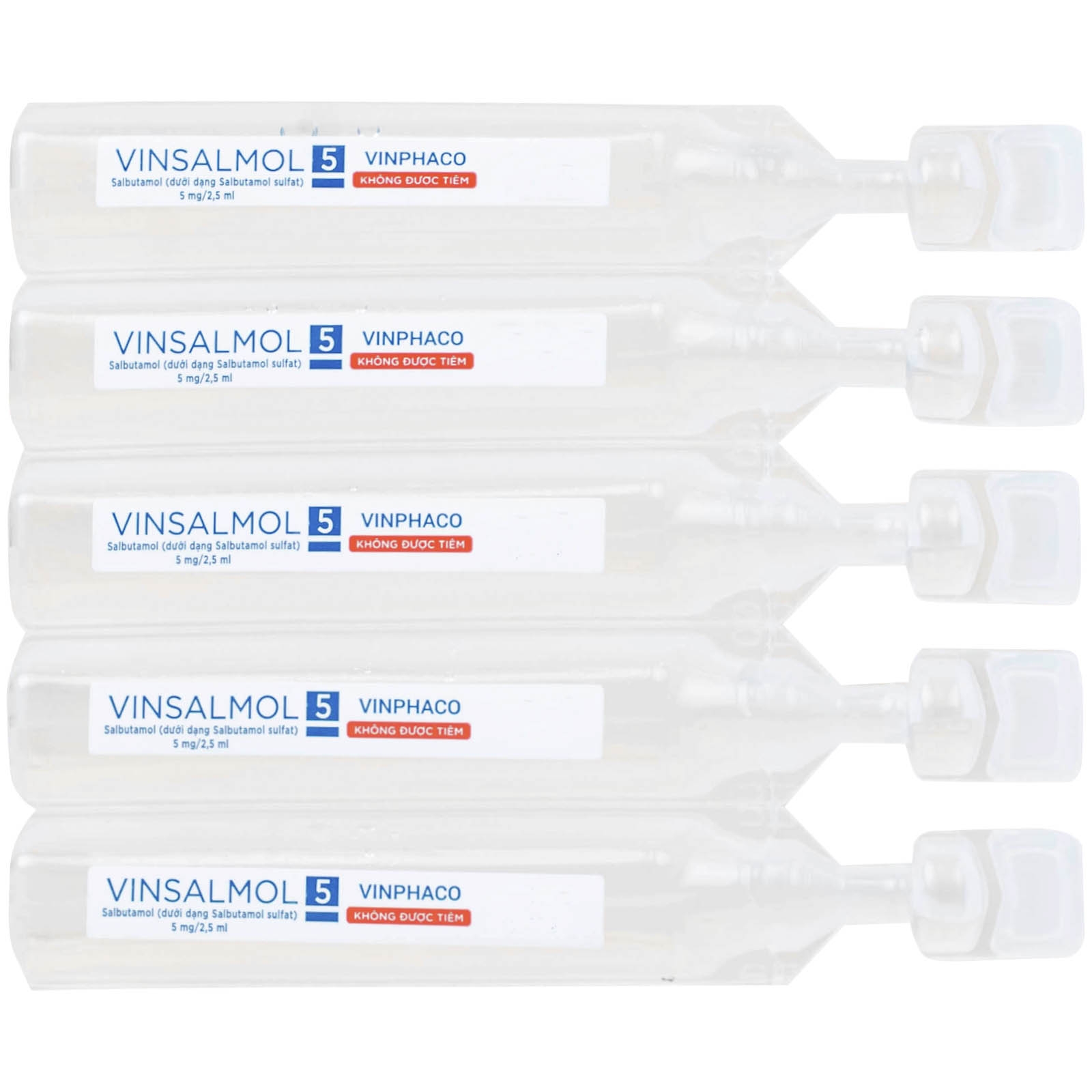 Hình ảnh Dung dịch khí dung Vinsalmol 5mg/2.5ml Vinphaco trị triệu chứng hen cấp tính, đợt kịch phát hen (2 vỉ x 5 ống)