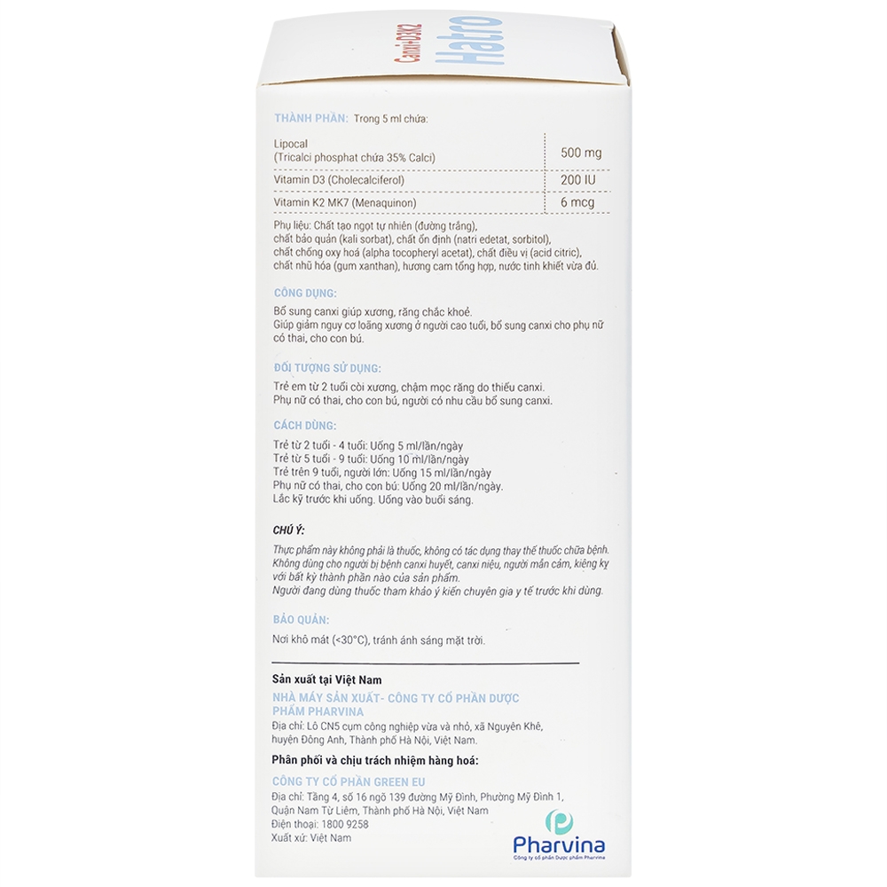 Hình ảnh Siro Canxi + D3K2 Hatro bổ sung canxi giúp xương, răng chắc khỏe (120ml)