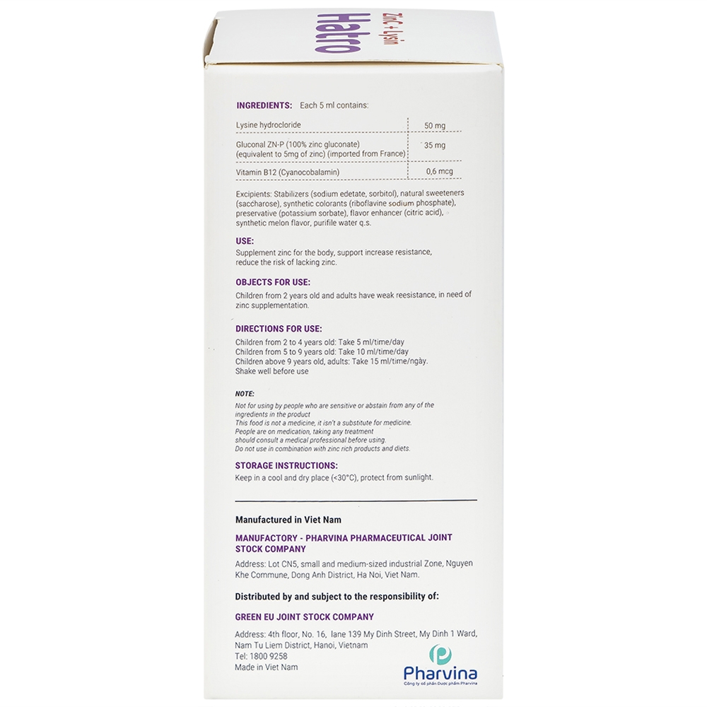 Hình ảnh Siro ZinC + Lysin Hatro bổ sung kẽm, hỗ trợ tăng sức đề kháng cho trẻ (120ml)