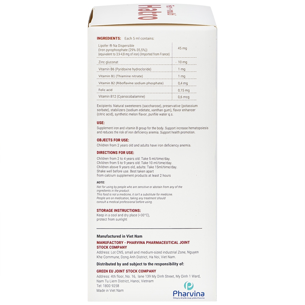 Hình ảnh Siro Fer + Multi Hatro bổ sung sắt và Vitamin nhóm B cho cơ thể (120ml)