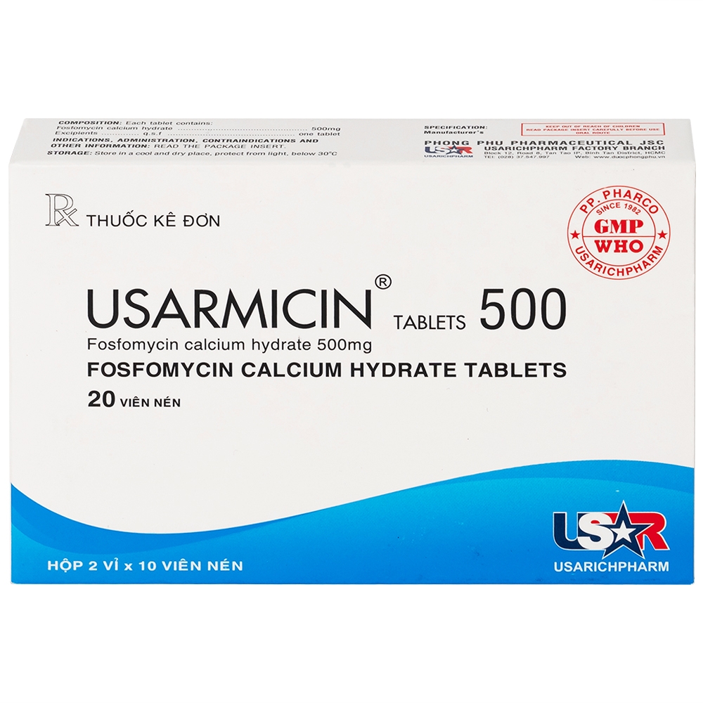 Hình ảnh Thuốc Usarmicin Tablets 500 UsarichPharm điều trị nhiễm khuẩn đường tiết niệu (2 vỉ x 10 viên)