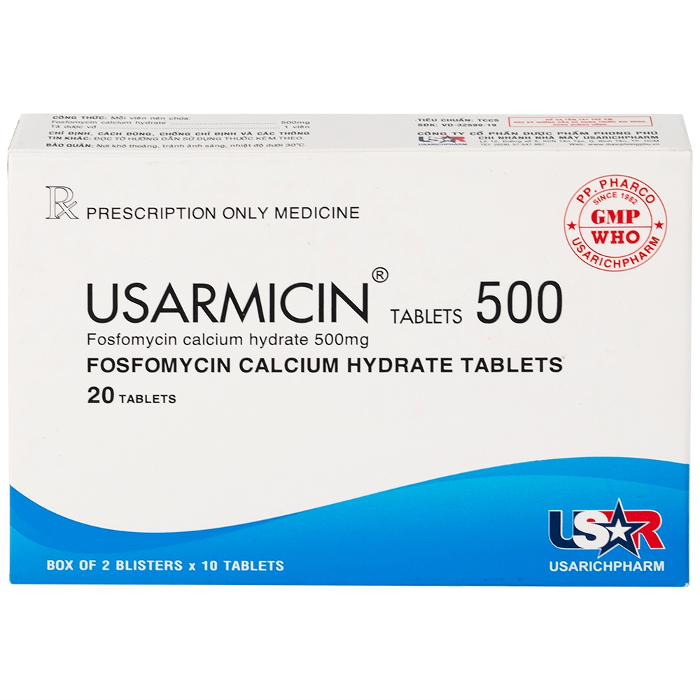 Hình ảnh Thuốc Usarmicin Tablets 500 UsarichPharm điều trị nhiễm khuẩn đường tiết niệu (2 vỉ x 10 viên)