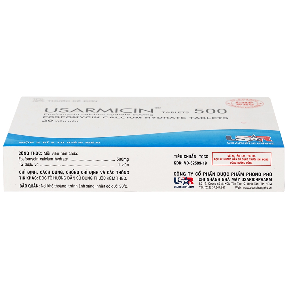 Hình ảnh Thuốc Usarmicin Tablets 500 UsarichPharm điều trị nhiễm khuẩn đường tiết niệu (2 vỉ x 10 viên)