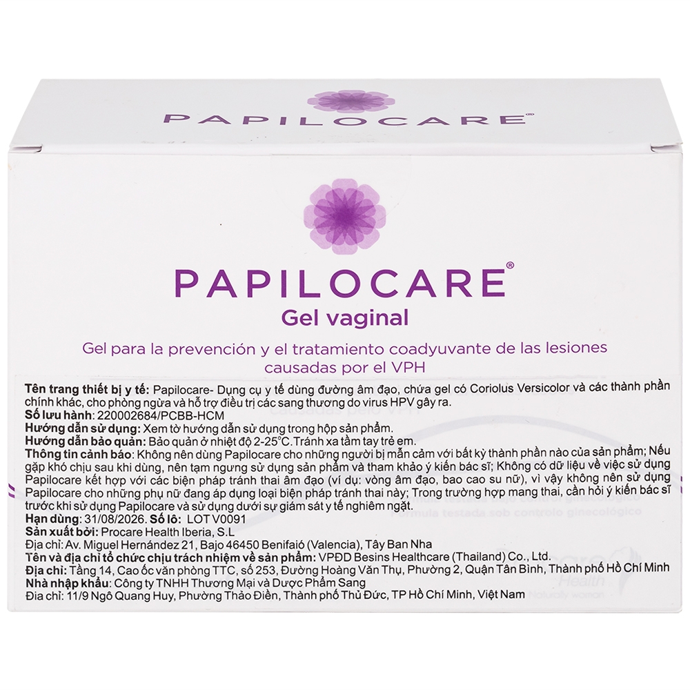 Hình ảnh Gel đặt âm đạo Papilocare Procare Health phòng ngừa và điều trị tổn thương do HPV (21 tuýp)