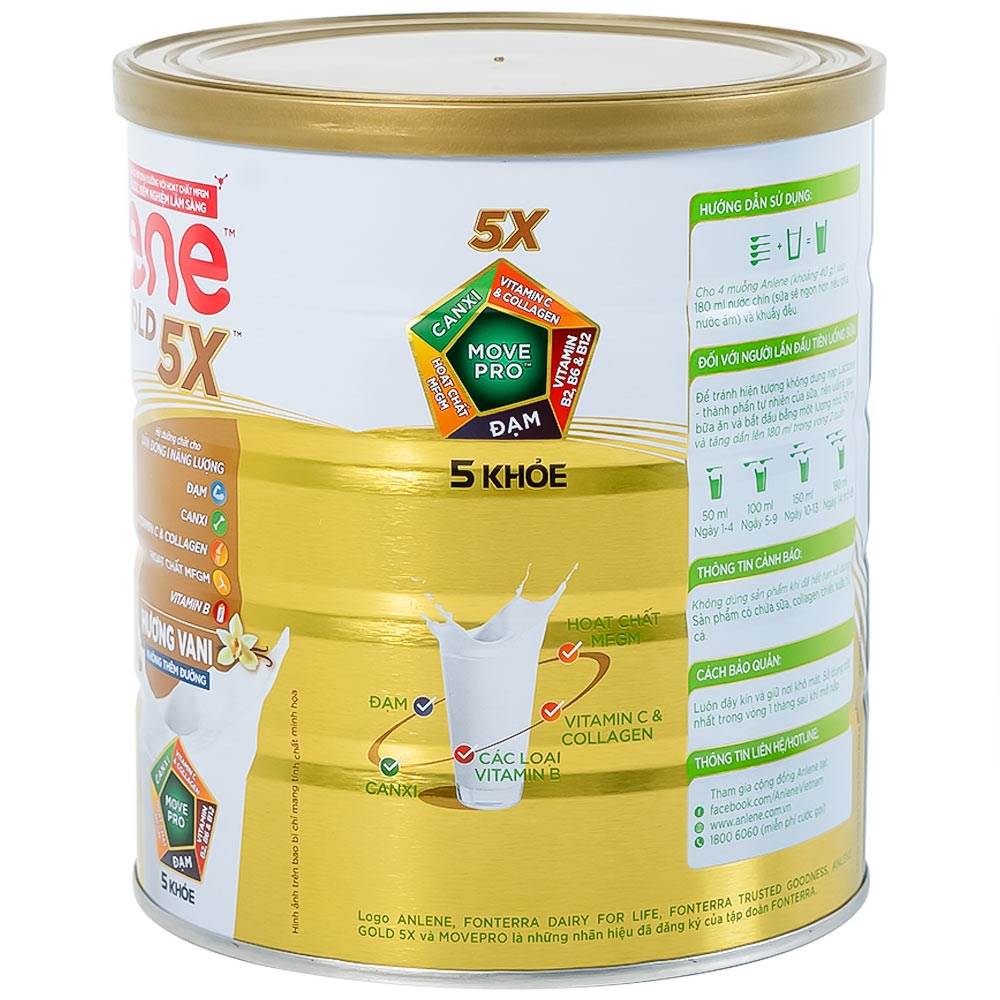 Hình ảnh Sữa Anlene Gold 5X hương vani tăng cường sức khỏe cơ-xương-khớp dành cho người trên 40 tuổi (800g)