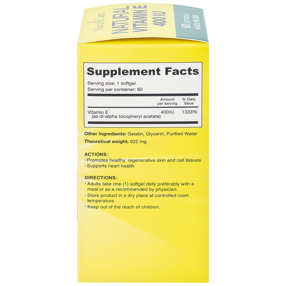 Hình ảnh Thực phẩm bảo vệ sức khỏe Natural Vitamin E 400 IU giúp cải thiện sức khỏe da và phục hồi da (60 viên)