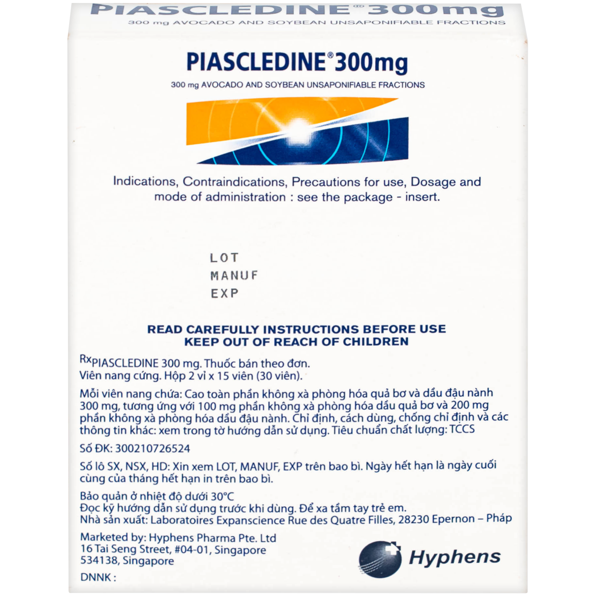 Hình ảnh Thuốc Piascledine 300mg Hyphens điều trị viêm xương khớp hông và khớp gối (2 vỉ x 15 viên)