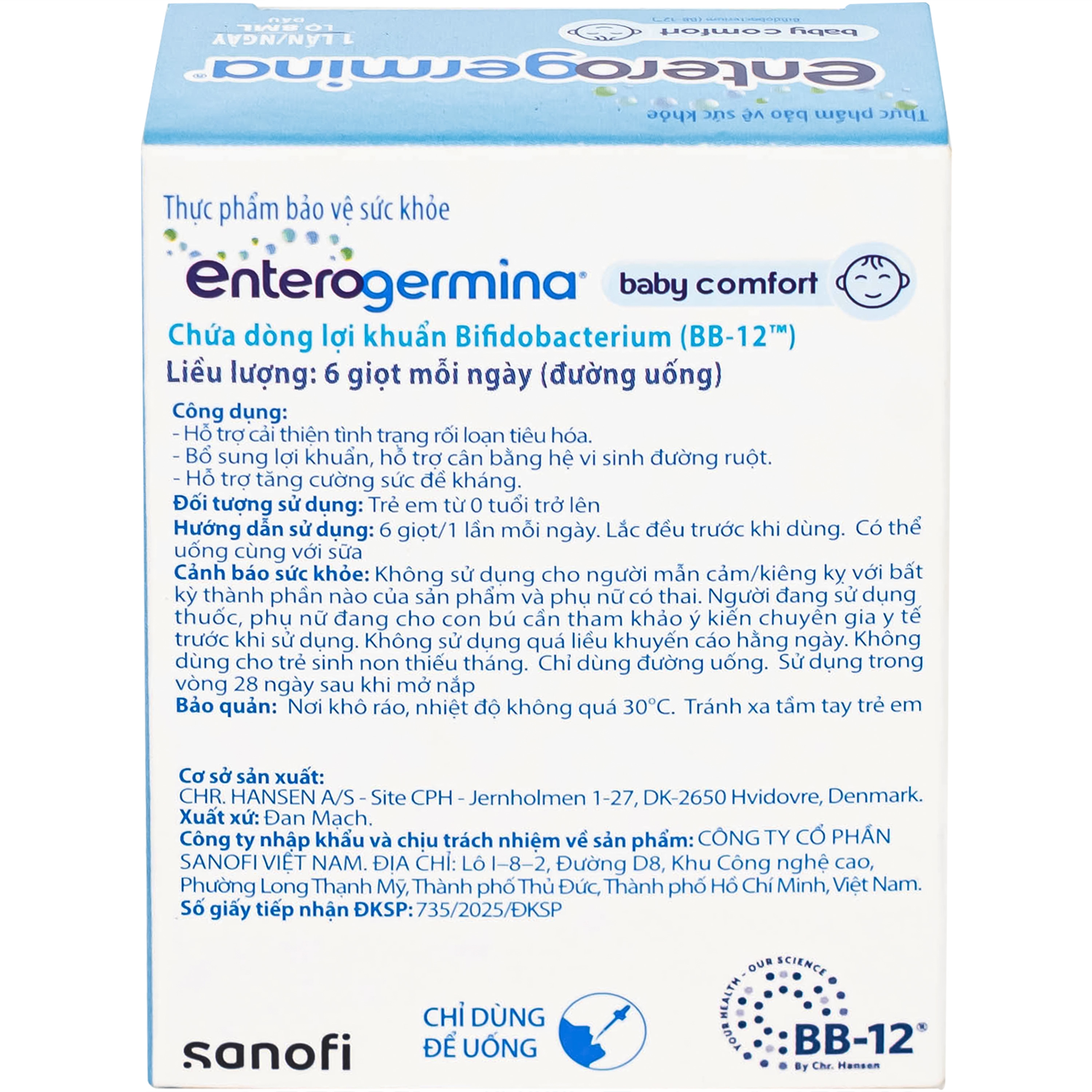 Hình ảnh Men vi sinh Enterogermina Baby Comfort Sanofi cho trẻ sơ sinh chứa lợi khuẩn BB12 (Lọ 8ml)