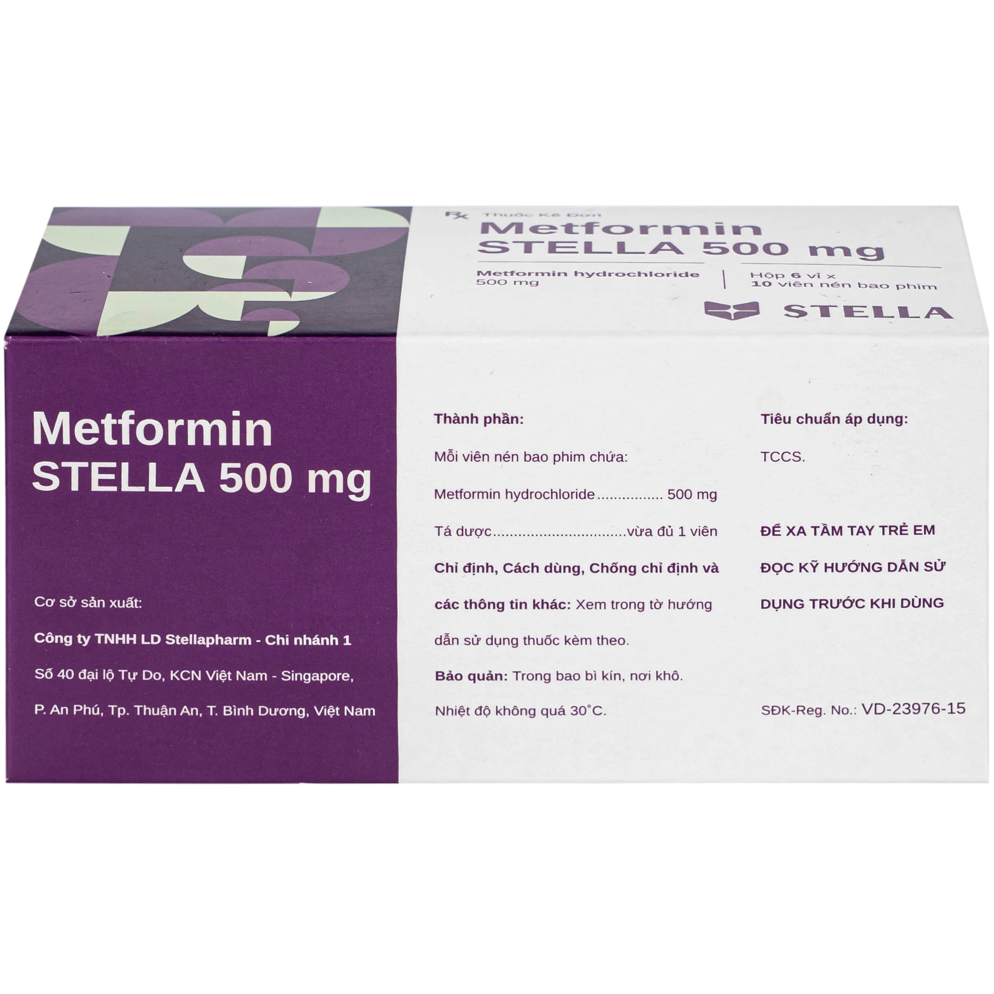 Hình ảnh Thuốc Metformin 500MG Stella điều trị tiểu đường típ 2 (6 vỉ x 10 viên)