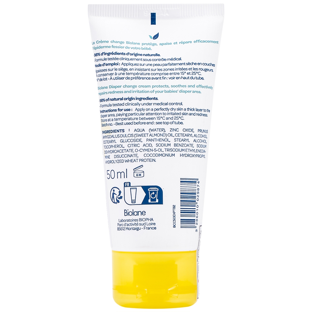 Hình ảnh Kem dưỡng da Biolane Diaper Change Cream dưỡng ẩm, làm dịu da ửng đỏ do hăm tã của bé (50ml)