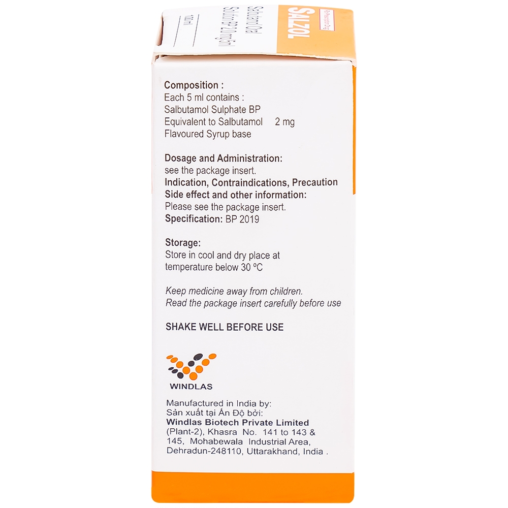 Hình ảnh Dung dịch uống Salzol Windlas Biotech điều trị bệnh hen, bệnh suyễn, co thắt phế quản (100ml)
