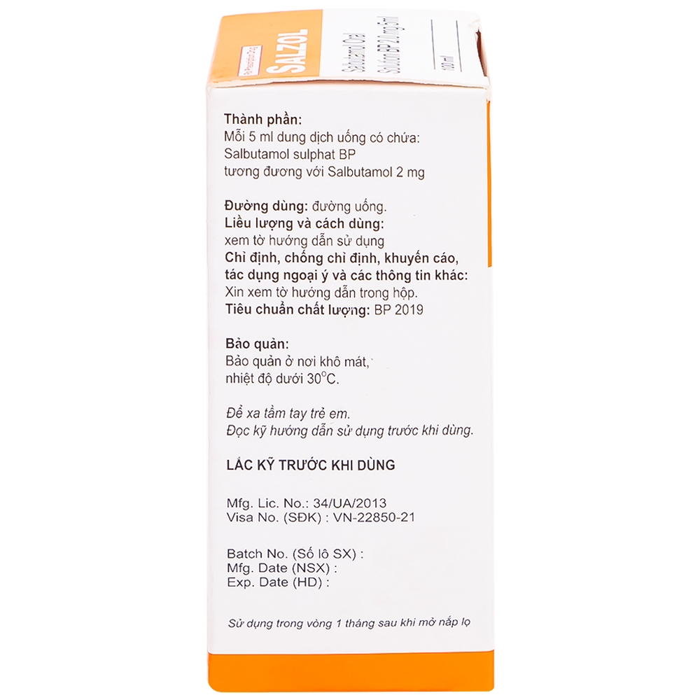 Hình ảnh Dung dịch uống Salzol Windlas Biotech điều trị bệnh hen, bệnh suyễn, co thắt phế quản (100ml)