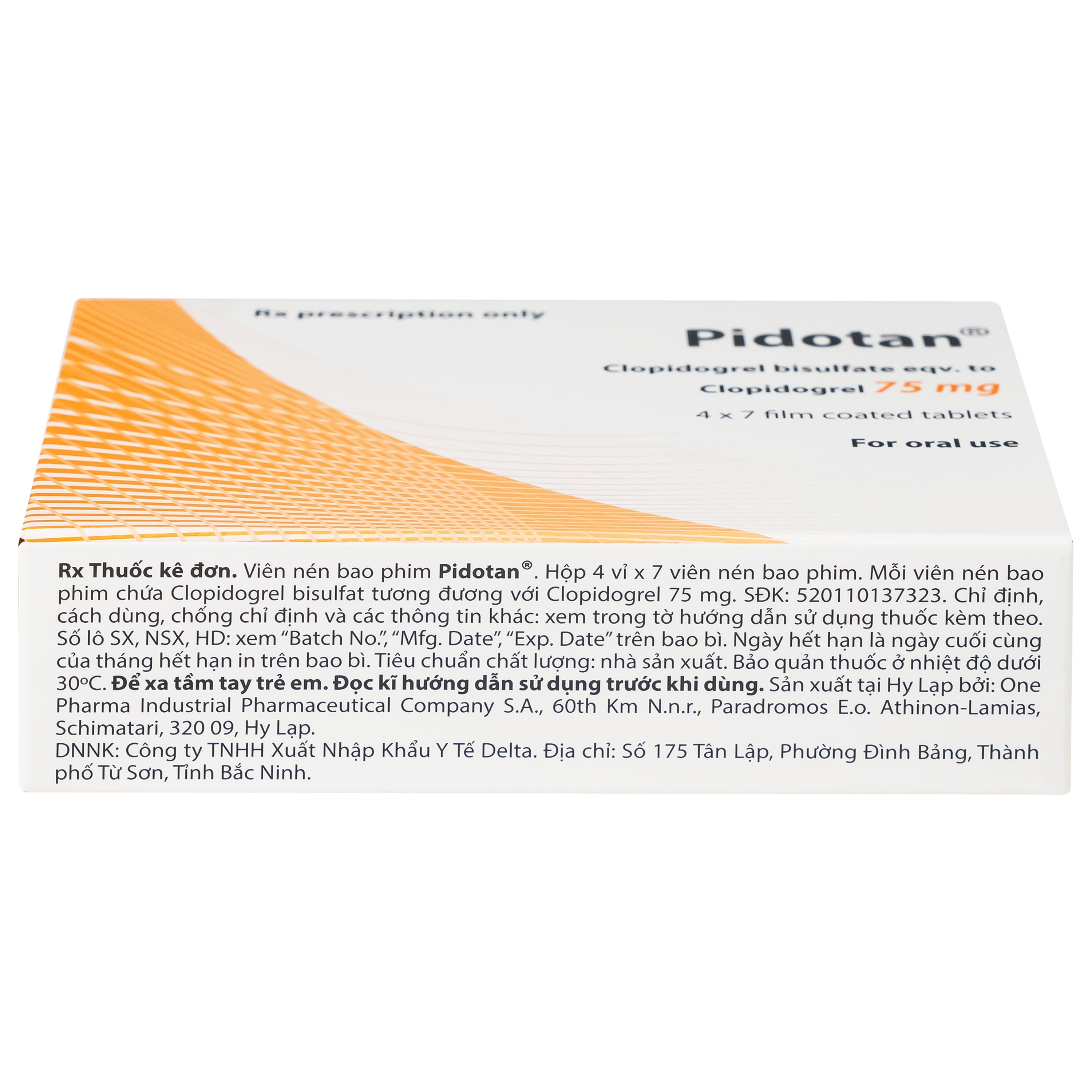 Hình ảnh Thuốc Pidotan 75mg One Pharma phòng ngừa huyết khối động mạch và rung nhĩ (4 vỉ x 7 viên)