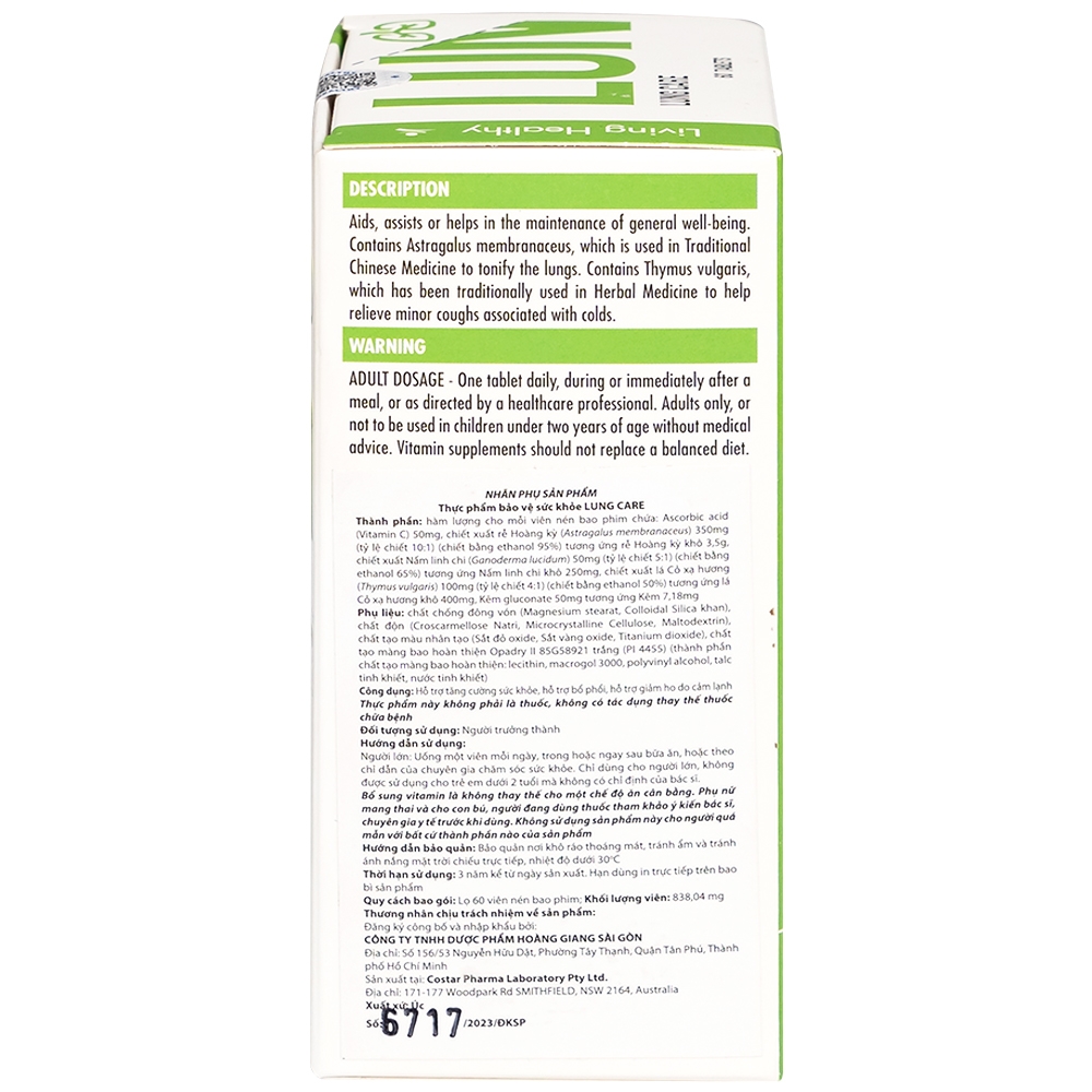 Hình ảnh Viên uống Living Healthy Lung Care hỗ trợ tăng cường sức khỏe, bổ phổi (60 viên)