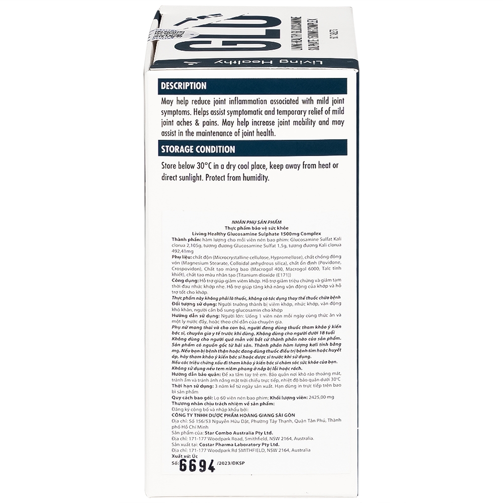 Hình ảnh Viên uống hỗ trợ giảm viêm khớp Living Healthy Glucosamine Sulphate 1500mg Complex (60 viên)