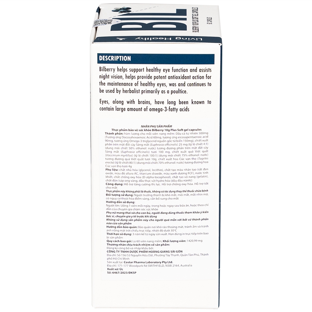 Hình ảnh Viên uống Bilberry 10g Plus Soft Gel Capsules hỗ trợ tăng cường thị lực, chống oxy hóa (60 viên)