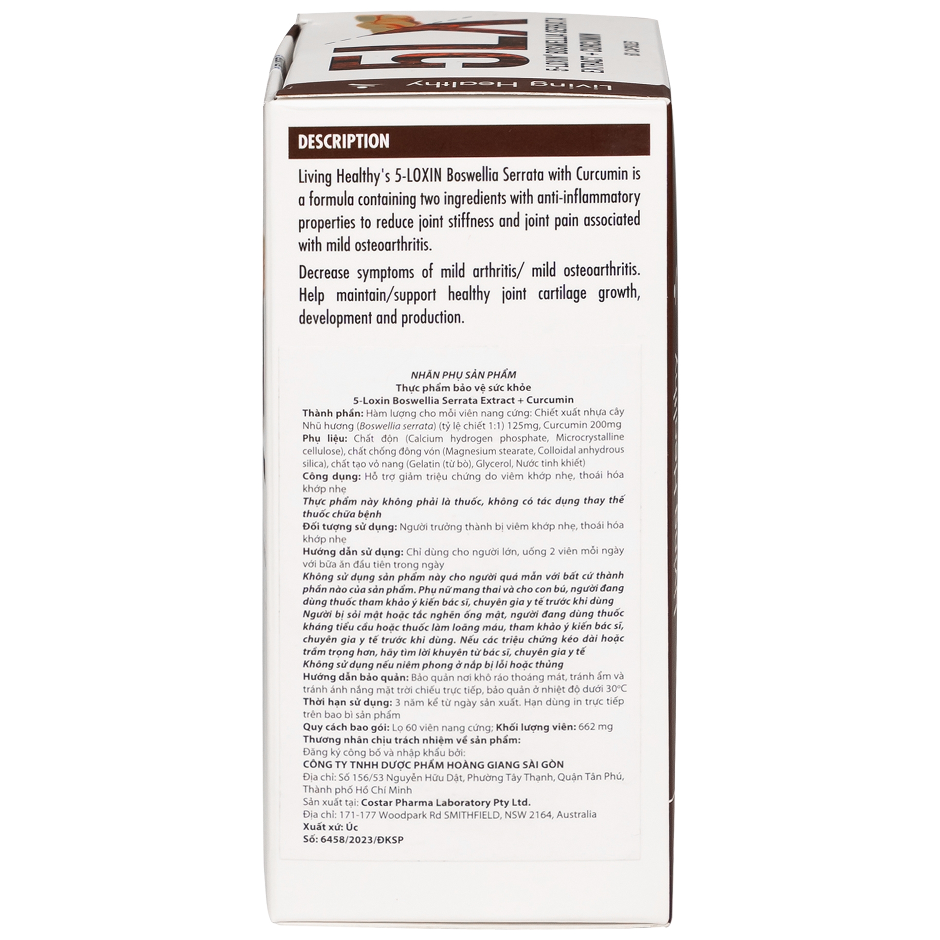 Hình ảnh Viên uống Living Healthy 5-Loxin Boswellia Serrata Extract + Curcumin hỗ trợ giảm viêm khớp (60 viên)