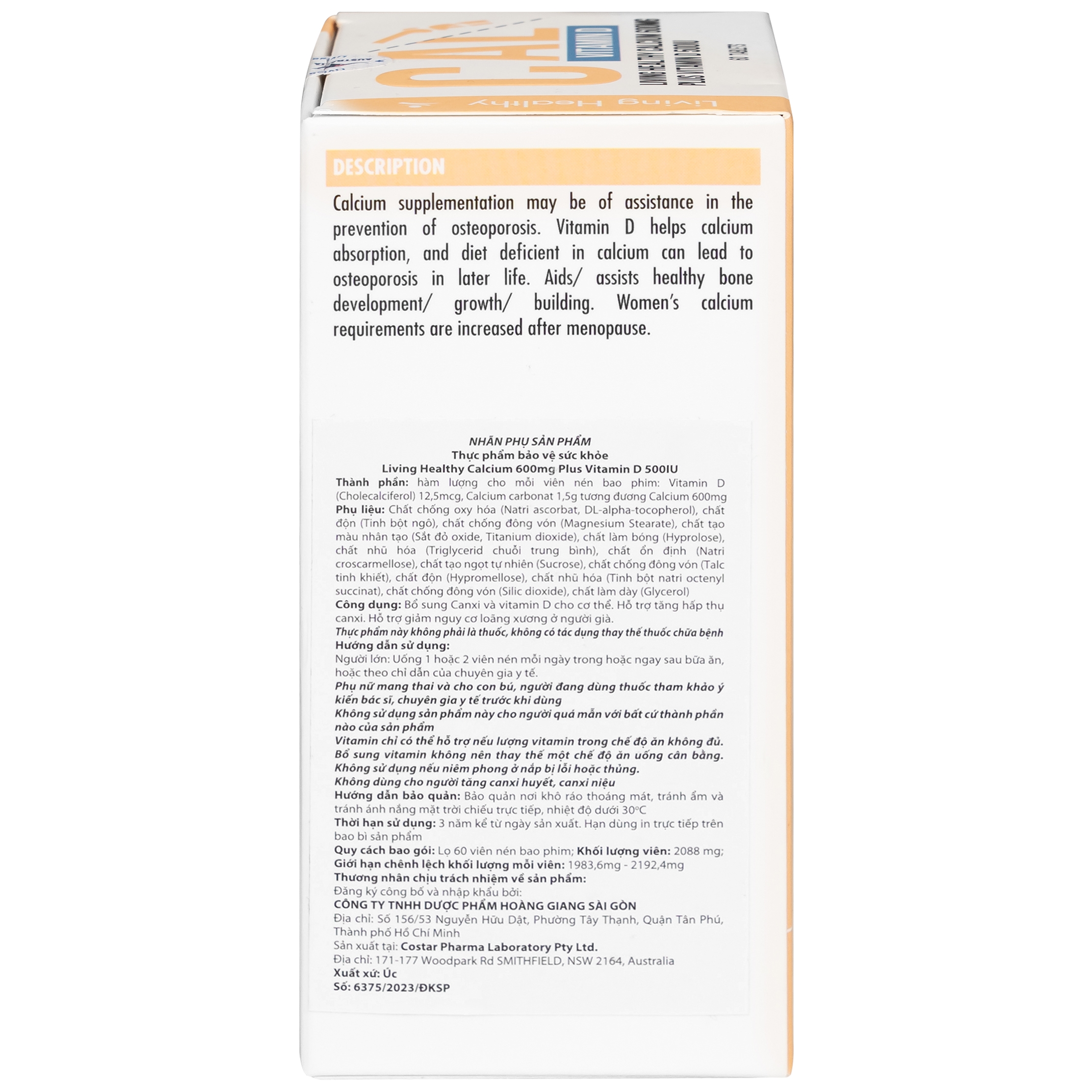 Hình ảnh Viên uống Living Healthy Calcium 600mg Plus Vitamin D 500IU hỗ trợ phát triển xương, răng (60 viên)