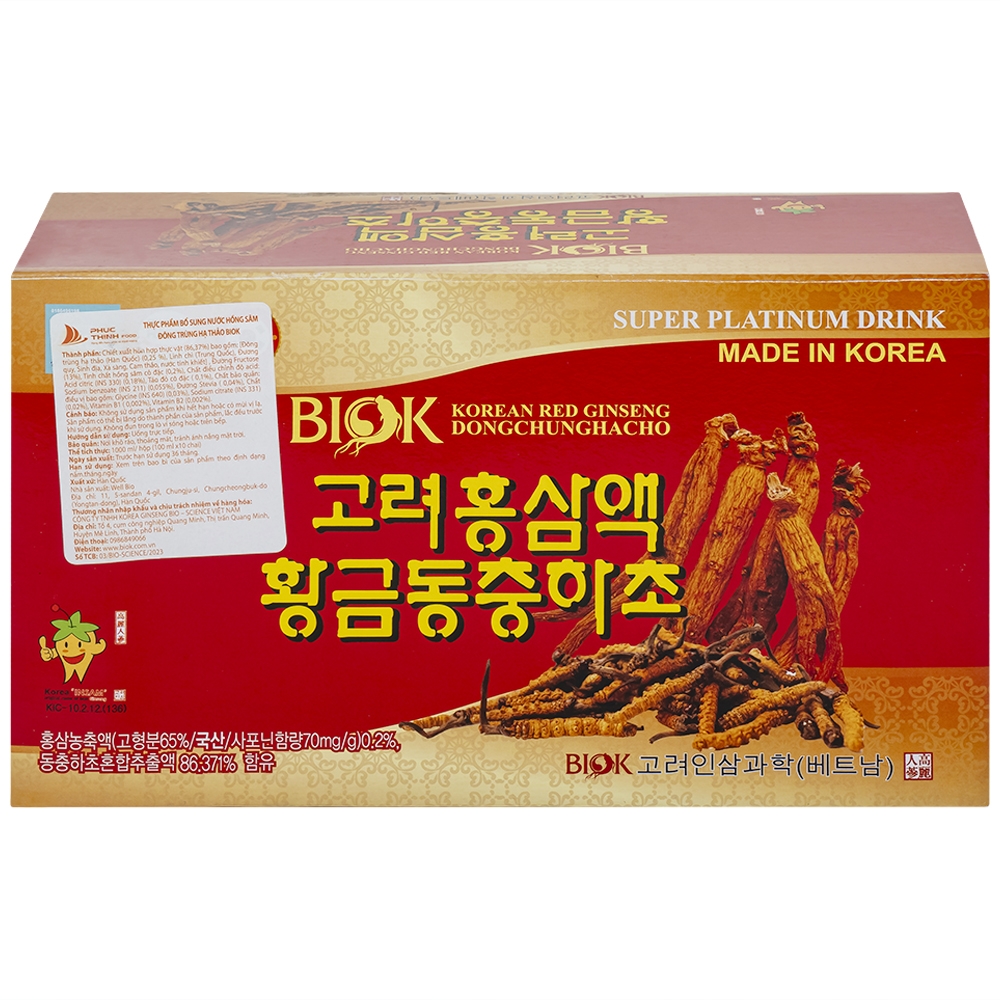 Hình ảnh Nước Hồng Sâm Đông Trùng Hạ Thảo BIOK bồi bổ sức khỏe và tăng sức đề kháng (10 chai x 100ml)