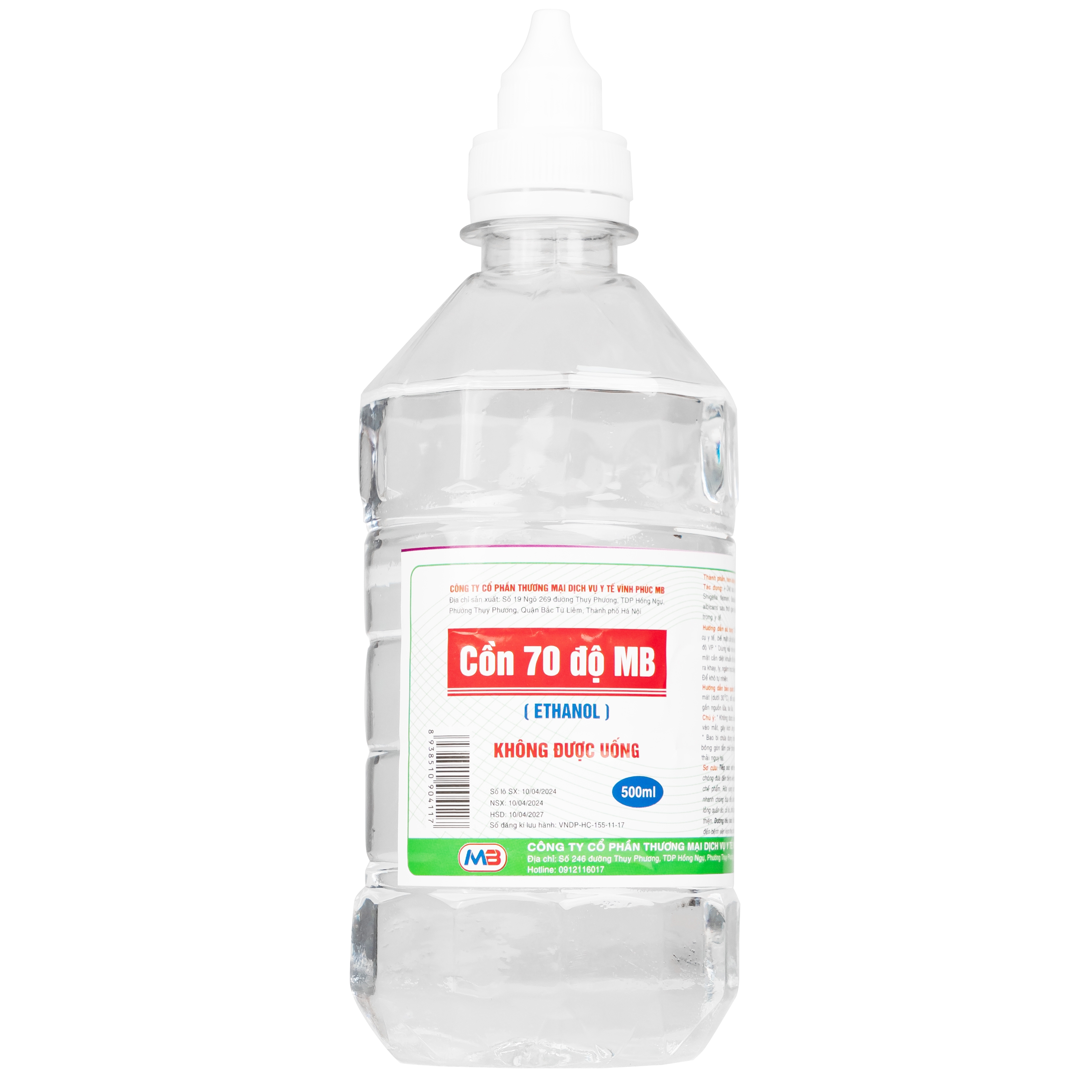 Hình ảnh Cồn 70 độ Vĩnh Phúc dùng để diệt khuẩn dụng cụ y tế, bề mặt trong y tế (500ml)
