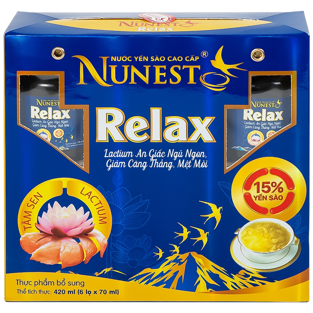 Hình ảnh Nước Yến Sào Cao Cấp Nunest 15% Relax an giấc ngủ ngon, giảm căng thẳng, mệt mỏi (6 hũ x 70ml)