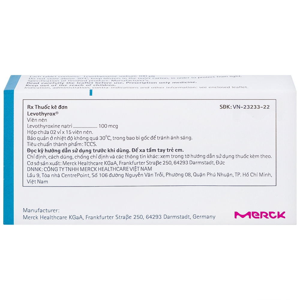 Hình ảnh Thuốc Levothyrox 100µg Merck điều trị bướu giáp, suy giáp, ung thư giáp (2 vỉ x 15 viên)