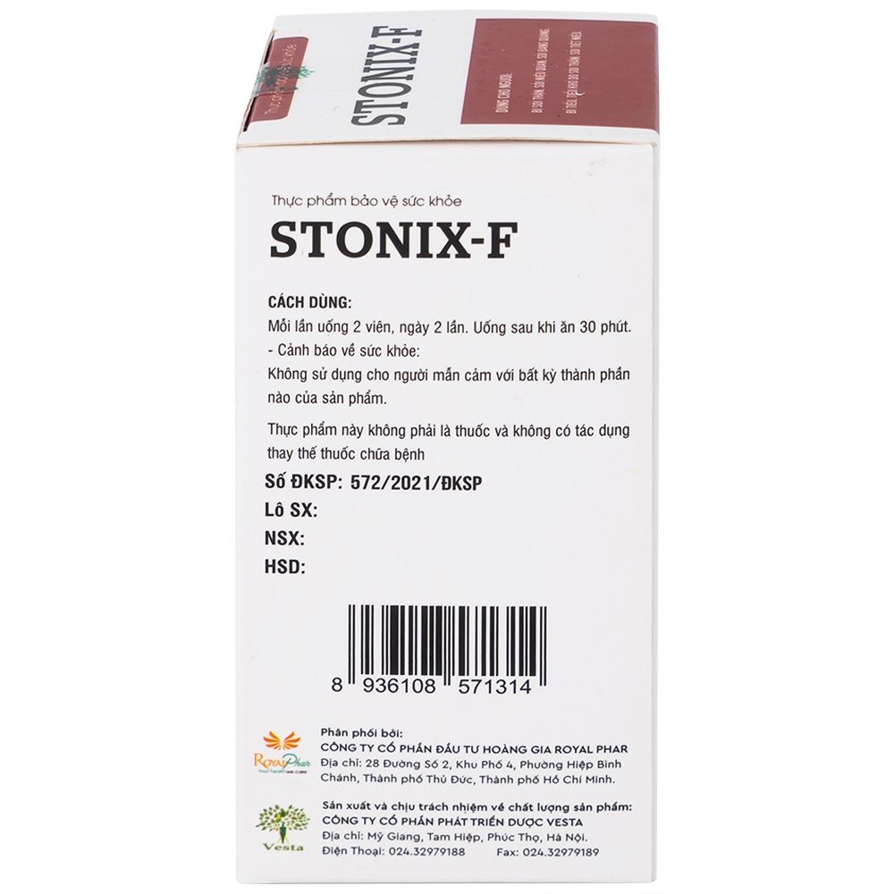 Hình ảnh Viên nang cứng Stonix-F Vesta lợi tiểu, giảm nguy cơ sỏi đường tiết niệu (30 viên)