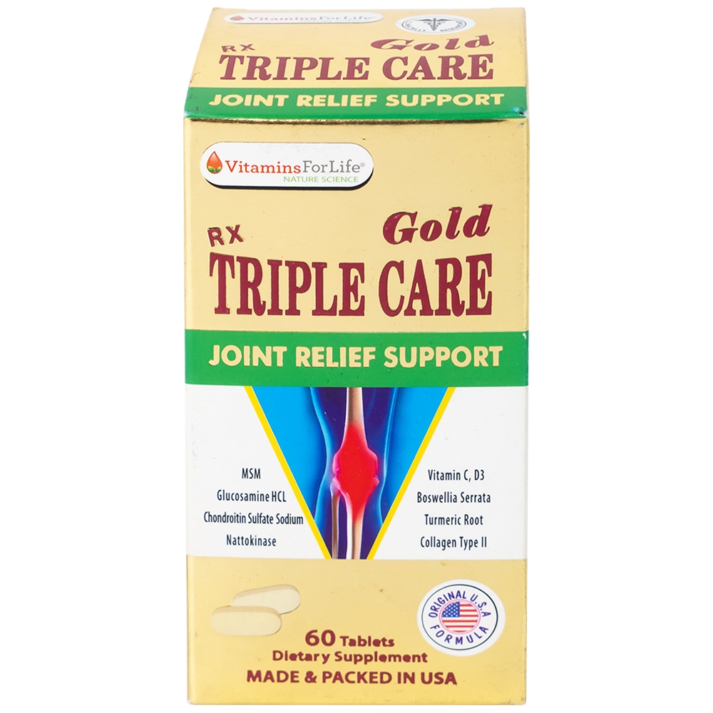 Hình ảnh Viên nang cứng Triple Care Gold Vitamins For Life Hỗ trợ tăng tiết dịch khớp, giảm thoái hóa khớp (60 viên)