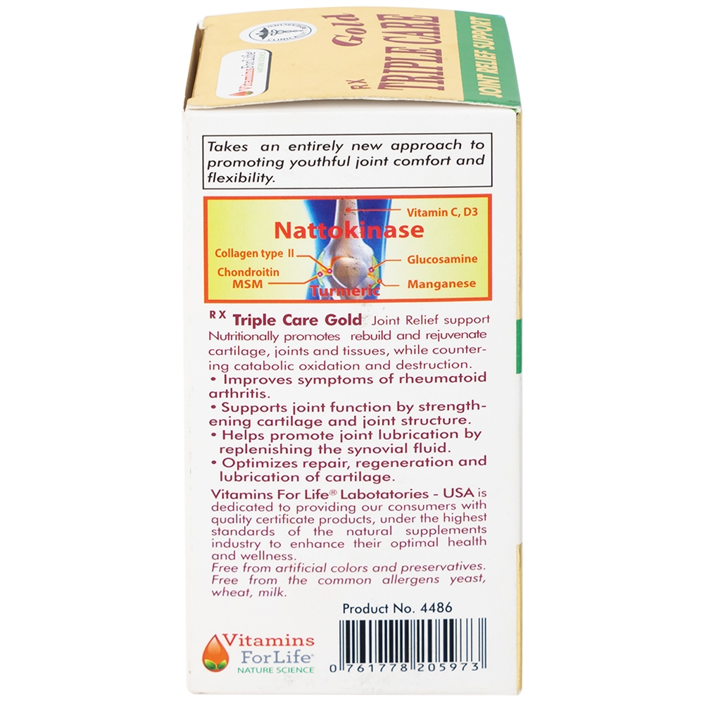 Hình ảnh Viên nang cứng Triple Care Gold Vitamins For Life Hỗ trợ tăng tiết dịch khớp, giảm thoái hóa khớp (60 viên)