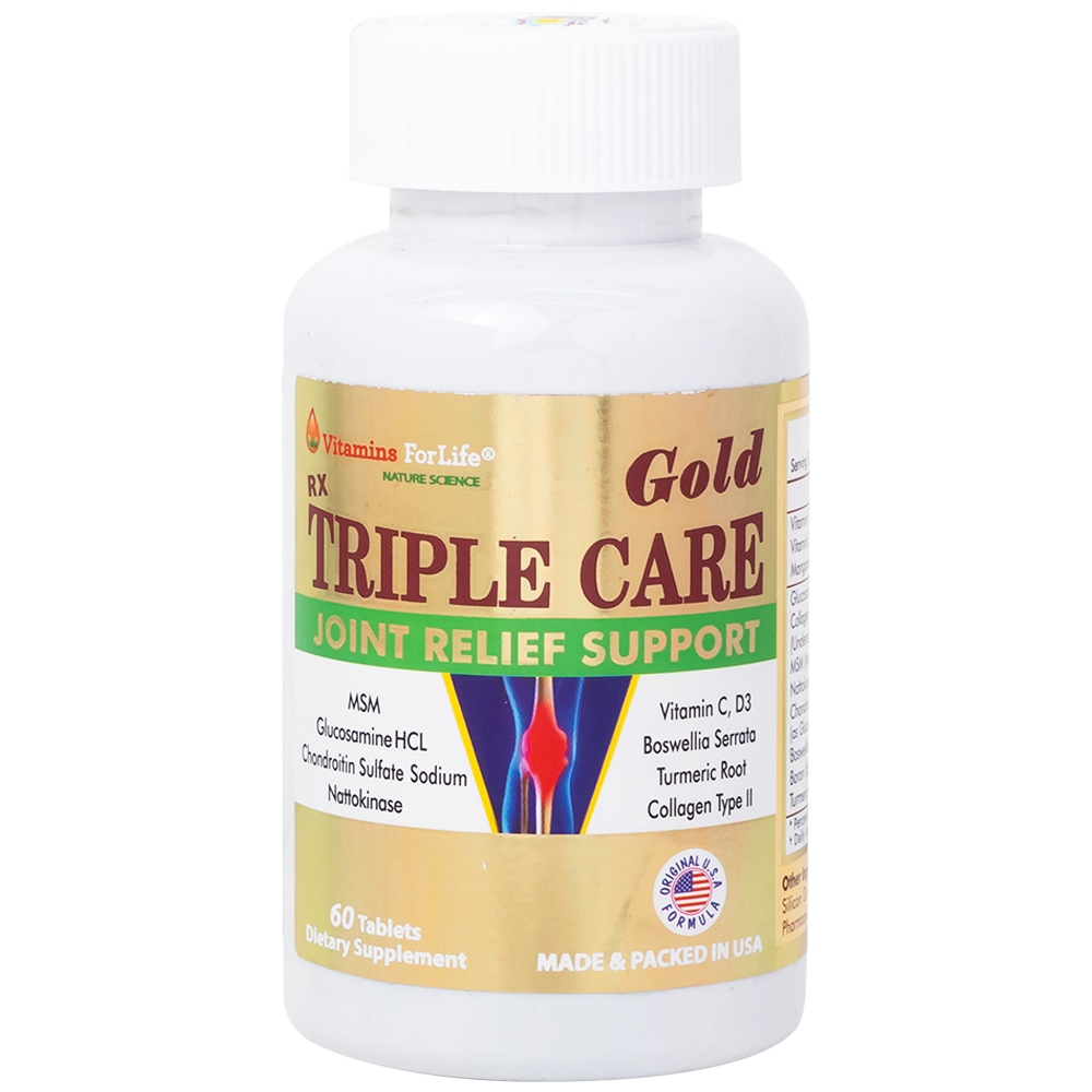 Hình ảnh Viên nang cứng Triple Care Gold Vitamins For Life Hỗ trợ tăng tiết dịch khớp, giảm thoái hóa khớp (60 viên)