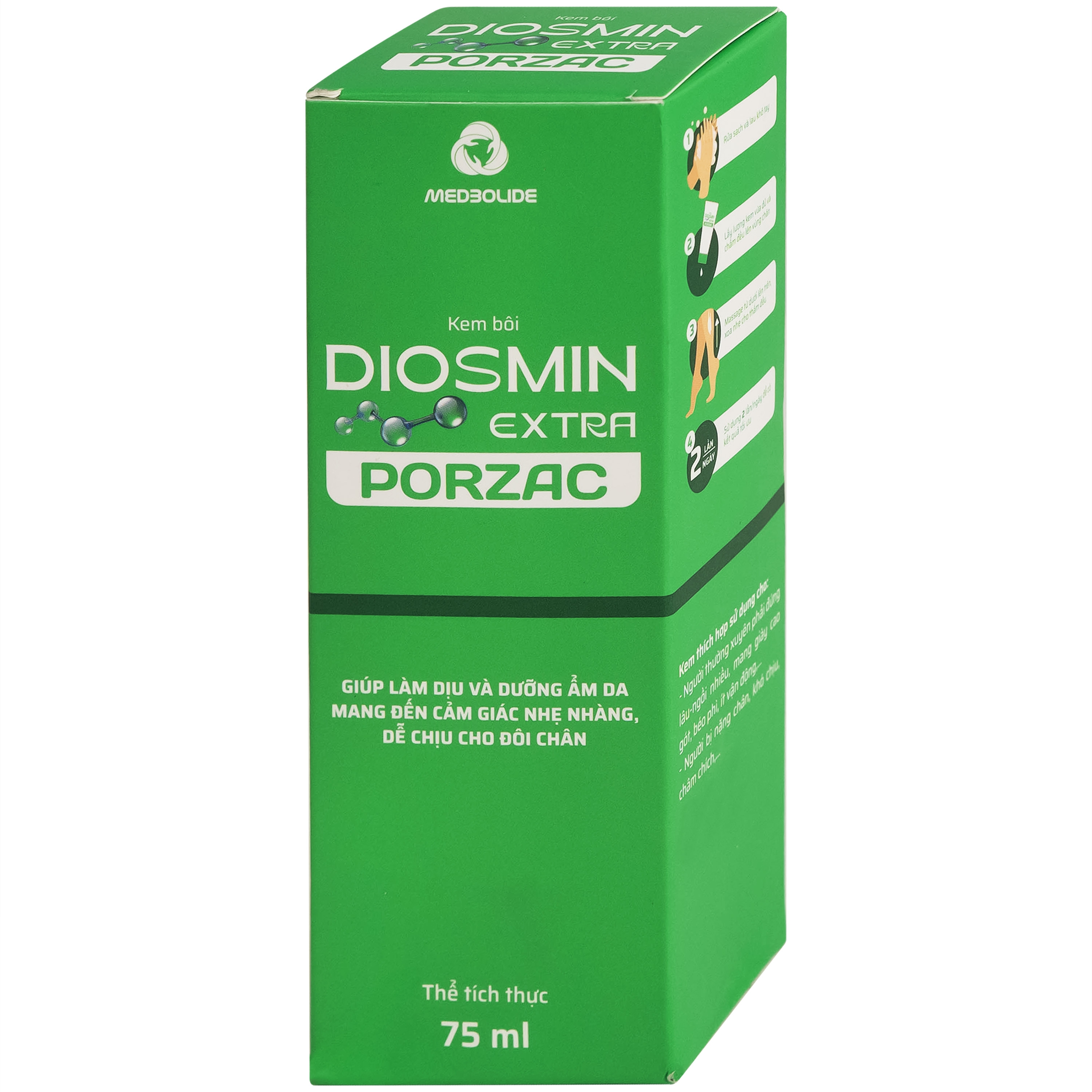 Hình ảnh Gel bôi ngừa suy giãn tĩnh mạch, phù, nặng chân Diosmin Extra Porzac 75ml