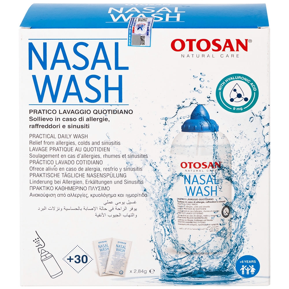 Hình ảnh Bộ rửa xoang mũi Otosan Nasal Wash làm sạch sâu, hồi phục chứng viêm mũi dị ứng (1 kít + 30 gói)