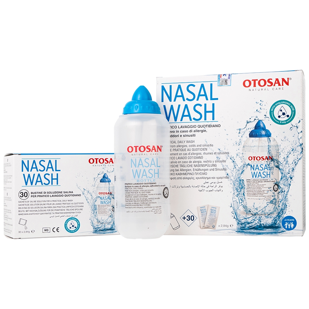 Hình ảnh Bộ rửa xoang mũi Otosan Nasal Wash làm sạch sâu, hồi phục chứng viêm mũi dị ứng (1 kít + 30 gói)