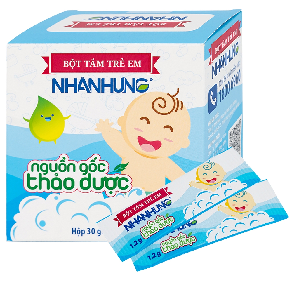 Hình ảnh Bột pha nước tắm trẻ em Nhân Hưng làm sạch da, kháng khuẩn (1g x 30 gói)