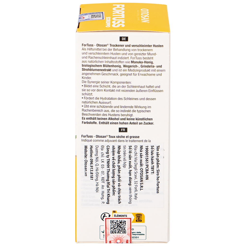 Hình ảnh Siro ho Fortuss Otosan làm dịu cơn ho hiệu quả, bảo vệ niêm mạc (180g)