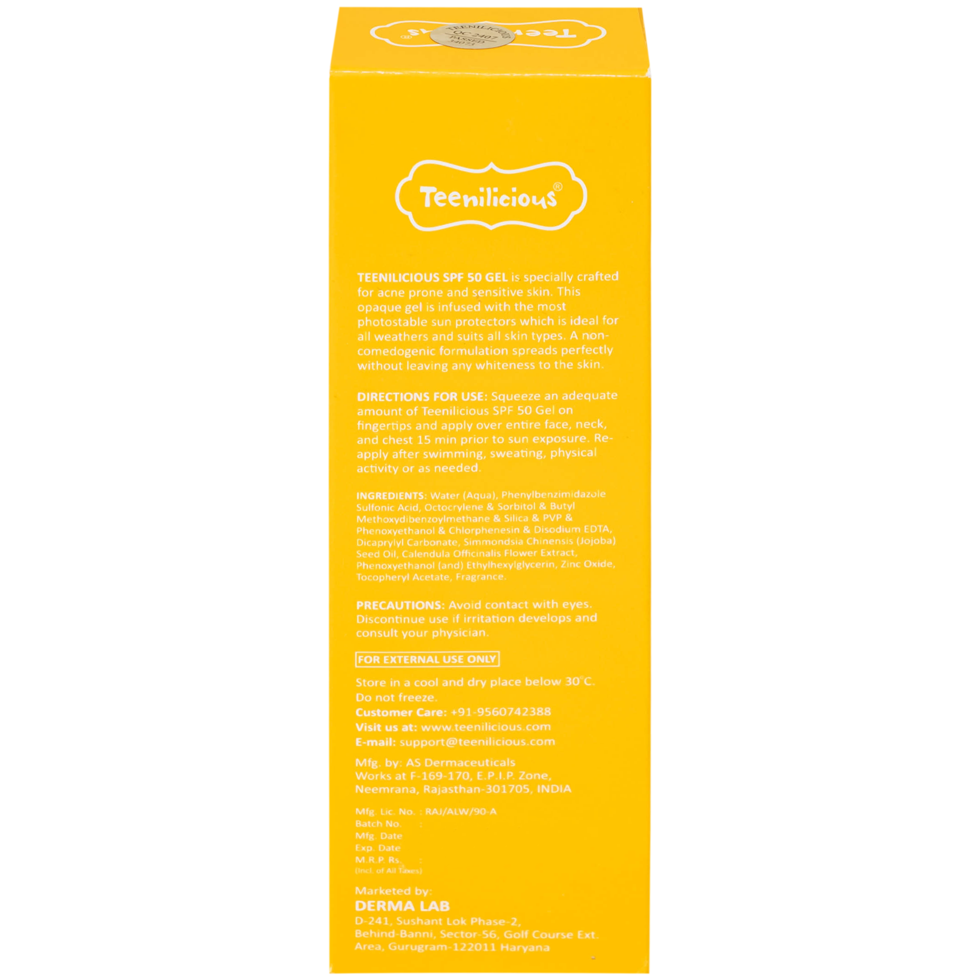 Hình ảnh Gel chống nắng cho da mụn và nhạy cảm Teenilicious SPF50 PA+++ hộp 75g