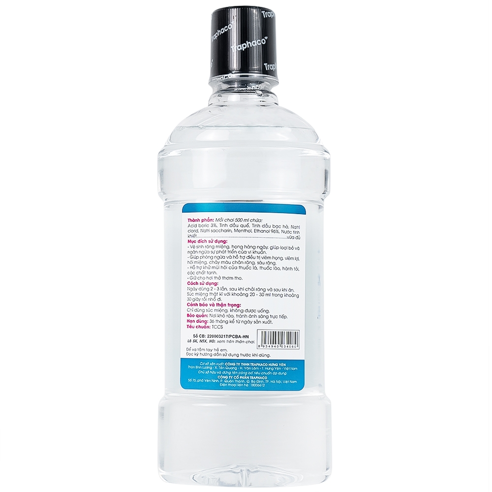Hình ảnh Nước súc miệng T-B Traphaco 500ml vệ sinh răng miệng, họng, ngừa viêm họng, thơm miệng, sạch răng